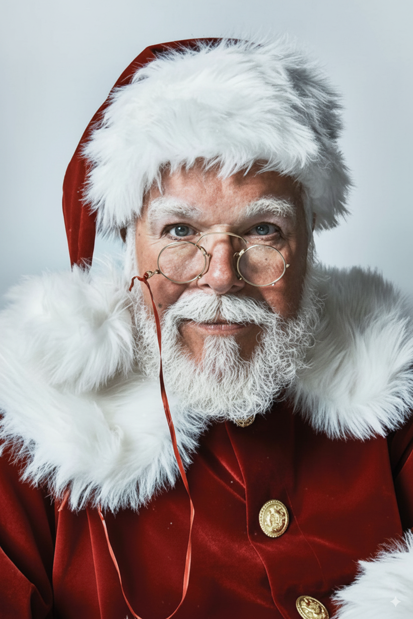 Portrait of CJ Kringle smiling in a Santa suit